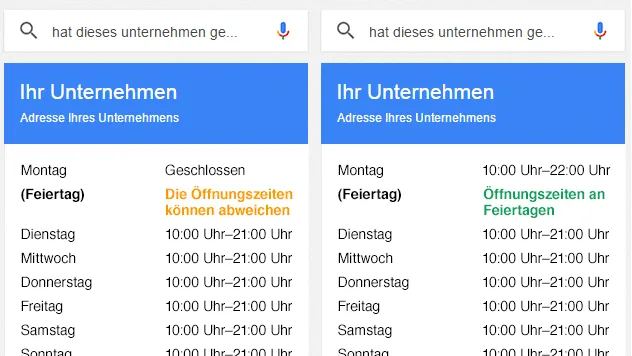 Spezielle Öffnungszeiten für Ihr My Business Profil