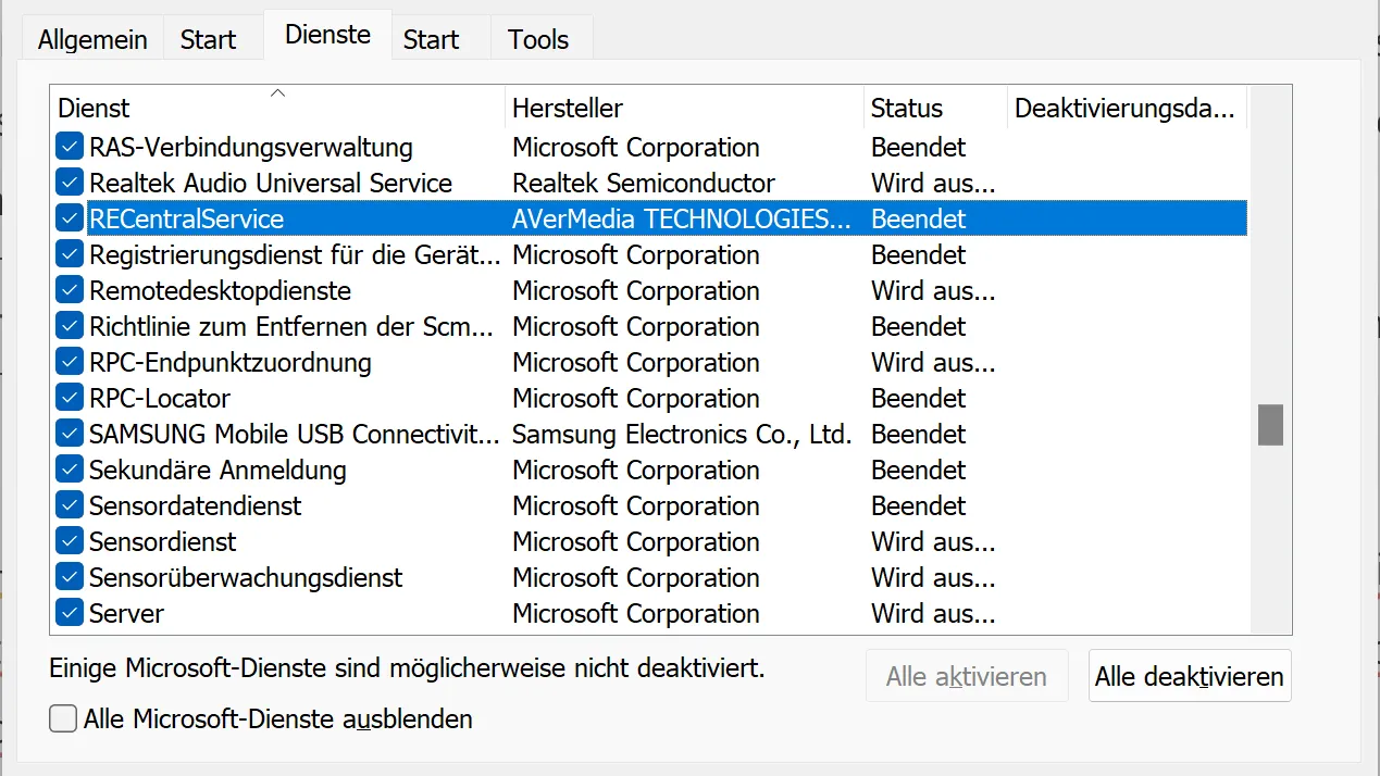 MSConig - Systemkonfiguration - ReCentral