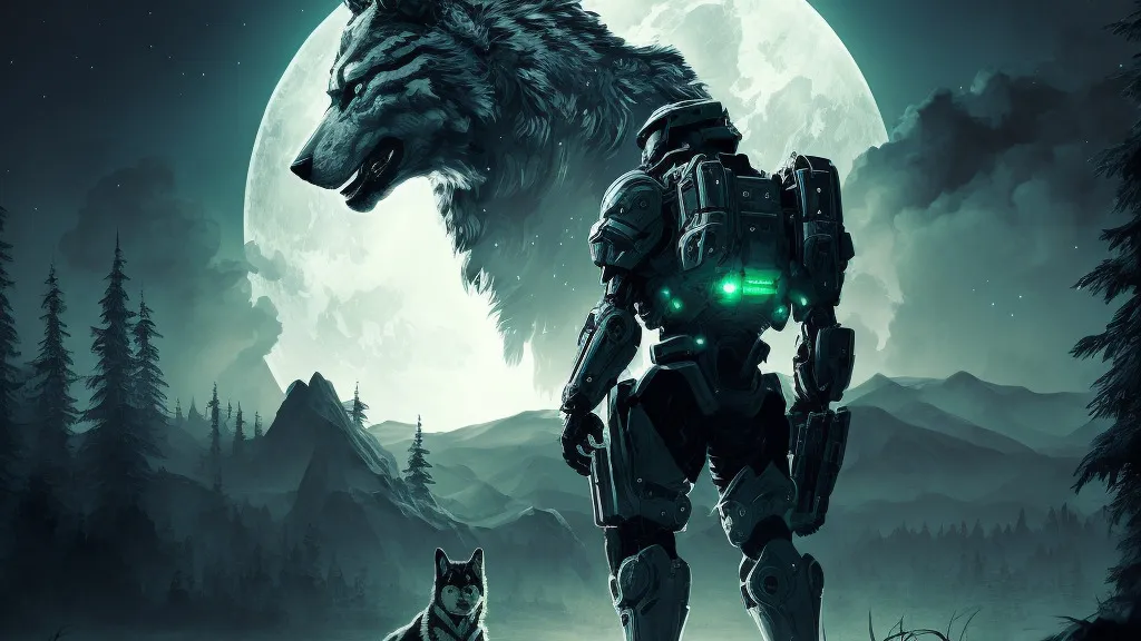 Huskynarr - A Master Chief with his robot Husky in front of the Blackforest