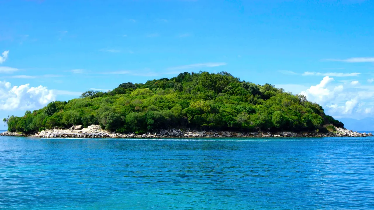 island covered with green trees under the clear skies