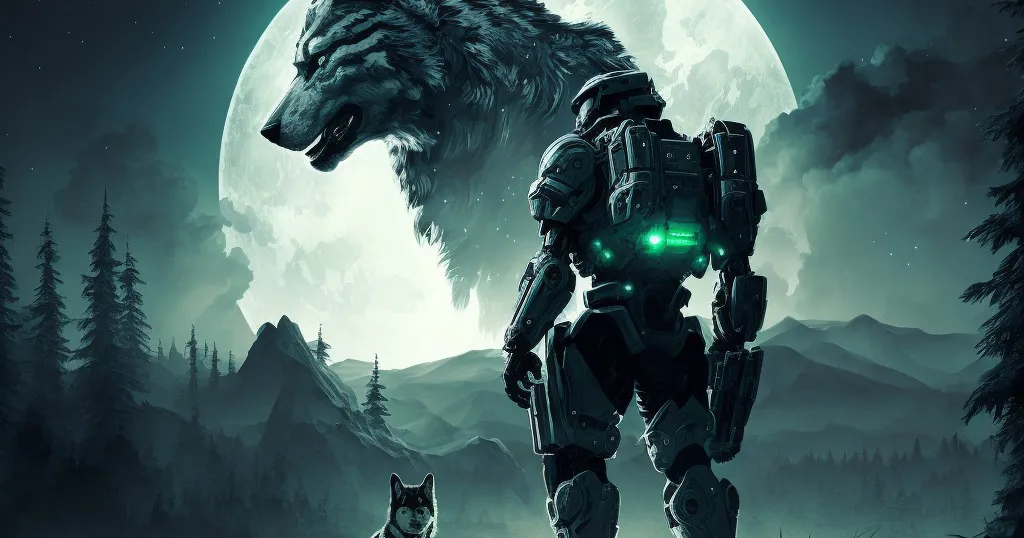 Huskynarr - A Master Chief with his robot Husky in front of the Blackforest