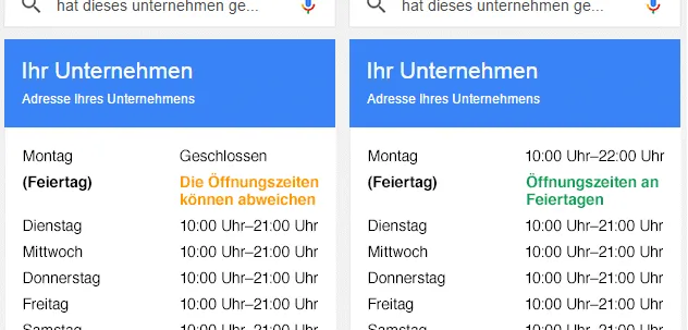 Spezielle Öffnungszeiten für Ihr My Business Profil