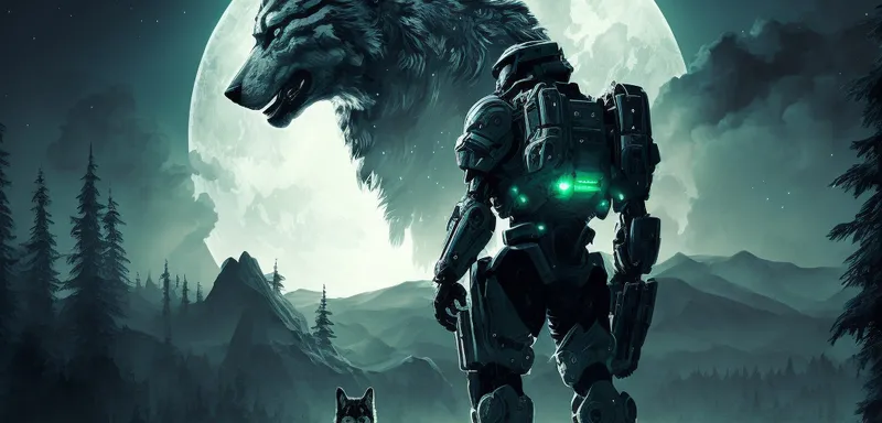 Huskynarr - A Master Chief with his robot Husky in front of the Blackforest