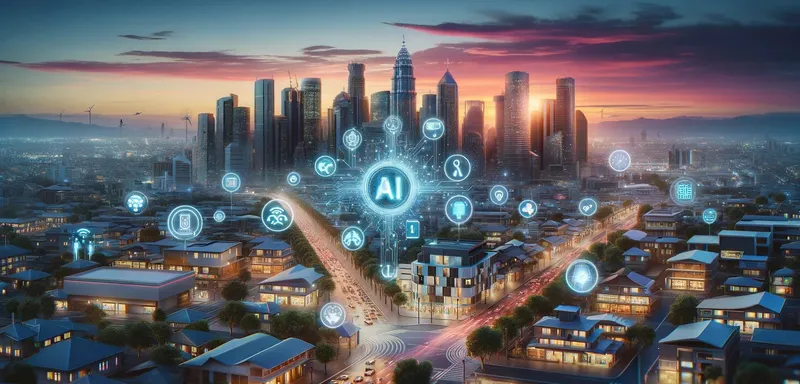 DALL-E3 2024 - A contemporary and realistic digital artwork emphasizing the future potential of artificial intelligence in everyday life. The image portrays a cityscape with integrated AI elements subtly present in daily activities - smart traffic systems, AI-assisted healthcare, and intelligent building management. The focus is on how AI seamlessly blends into various aspects of life, enhancing efficiency and quality of life without dominating the scene. The background is a modern city skyline during twilight, symbolizing the transition into a new era of technology, with a color palette that is grounded and realistic, reflecting a future that is innovative yet achievable.