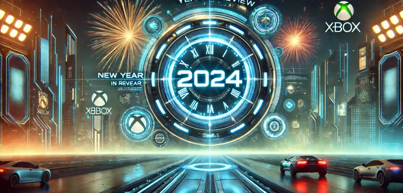 DALL·E 2025-01-20 18.19.34 - A futuristic 16_9 digital artwork focused on the theme of the New Year transition for a blog titled 'Huskynarr's Year in Review and Vision for 2024.'